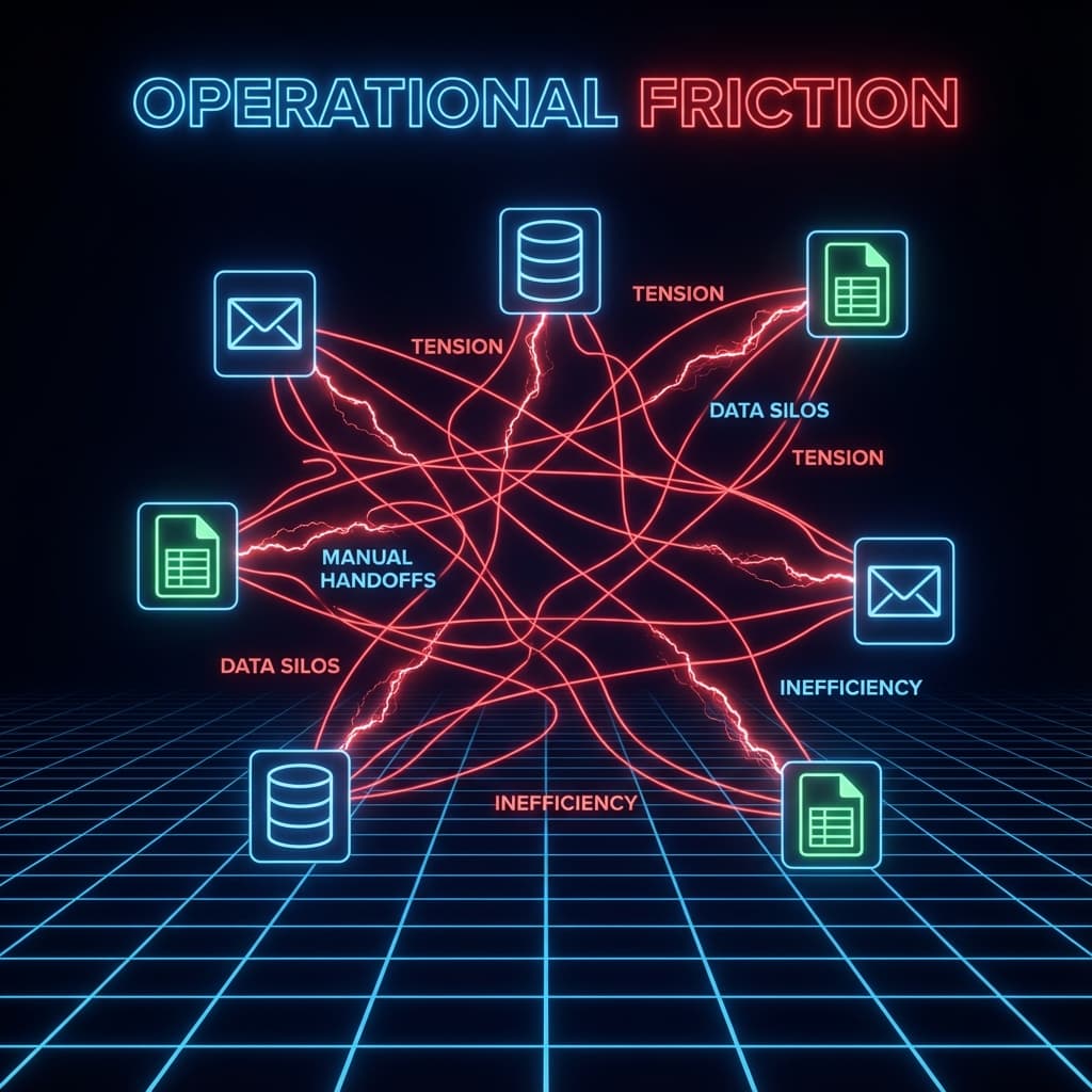 Diagram showing operational friction and disconnected tools